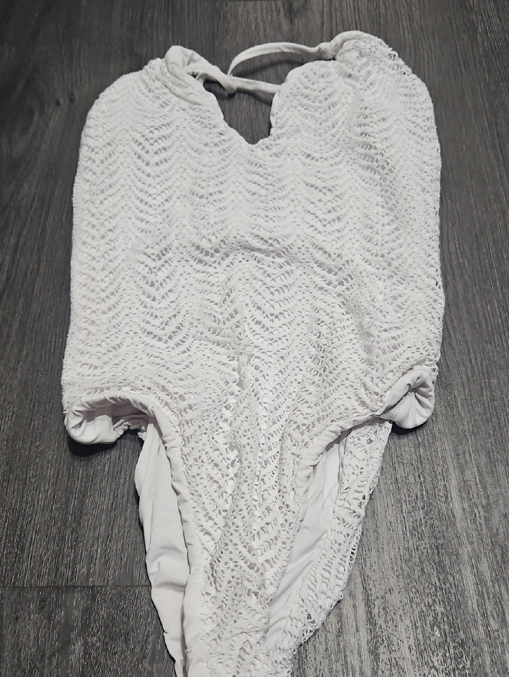 Mika Yoga Wear White Crochet One-Piece Bodysuit